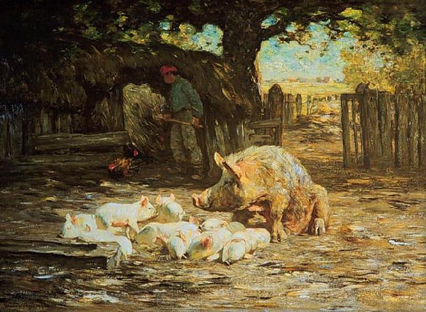 Horatio Walker Little White Pigs and Mother Germany oil painting art